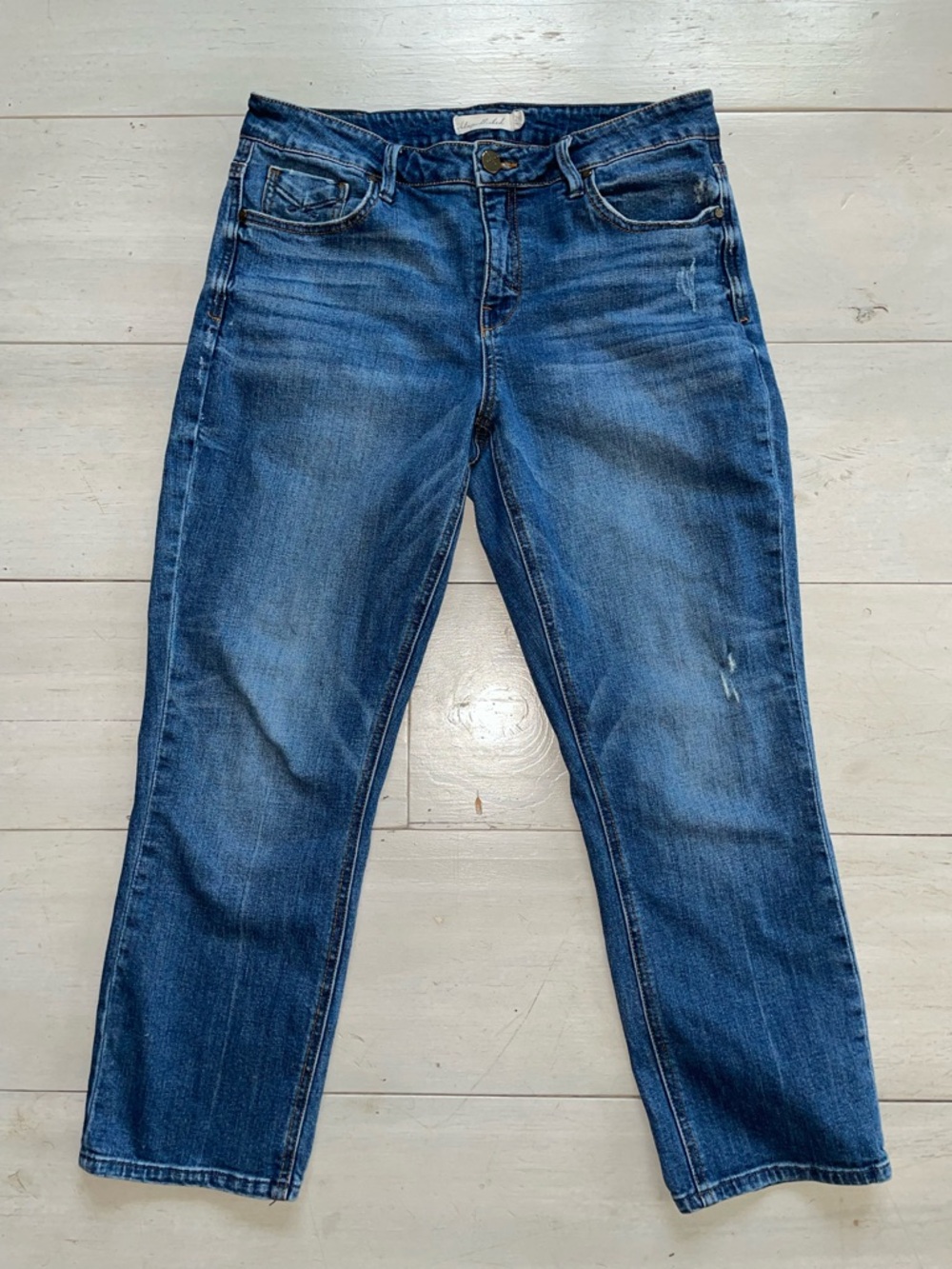 Unpublished Classic Straight Leg Crop Women's Jeans Medium Wash Distressed Sz 28